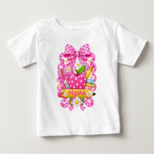 Personalised Pink Back to School , Custom Name bow Baby T-Shirt