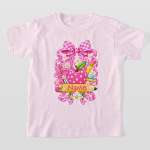 Personalised Pink Back to School , Custom Name bow T-Shirt