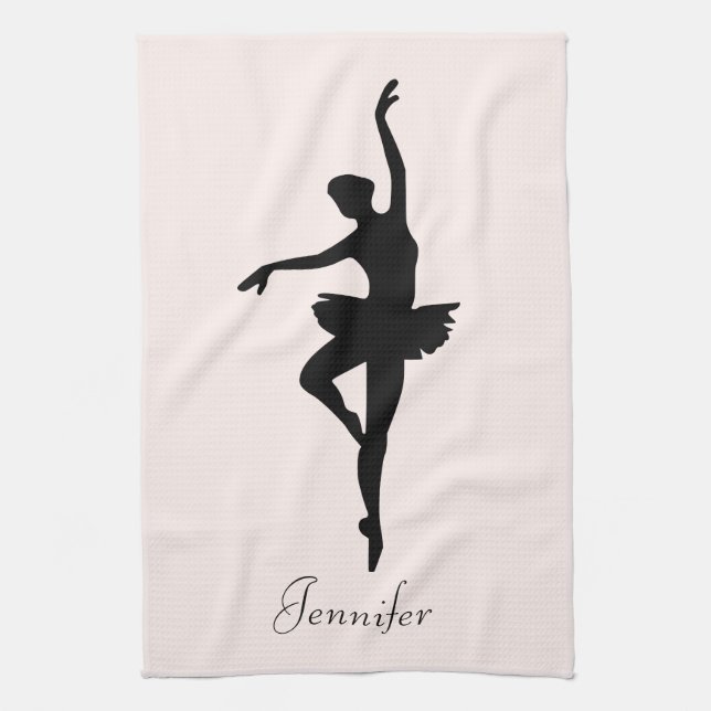 Personalised Pink Ballerina Dance Silhouette Tea Towel (Vertical)