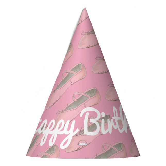 Personalised Pink Ballet Shoe Ballerina Birthday Party Hat (Left)