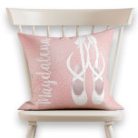 Personalised Pink Ballet Slippers Girly Rose Gold Cushion<br><div class="desc">This cute pillow design for the dancer features a pretty rose gold metallic texture background, and the dancer's name vertically next to a watercolor illustration of pretty pink ballet slippers. The script of the name looks like the ribbons of the toe shoes! The design is the same on both sides....</div>