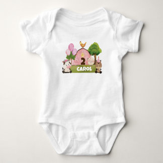 Personalised Pink Barnyard Birthday Baby Bodysuit