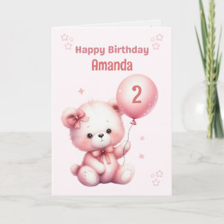 Personalised Pink Bear Birthday Card