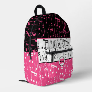 Personalised pink, black and white music design printed backpack