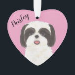 Personalised Pink Black and White Shih Tzu Ornament<br><div class="desc">I am in love with this beautifully detailed watercolor illustration of a black and white shih tzu dog on a sweet pink heart! Personalise these pastel ornaments and make the nice list this year! For the perfect presents, pair it with a matching item from the collection for a thoughtful housewarming,...</div>