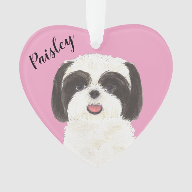Personalised Pink Black and White Shih Tzu Ornament (Front)