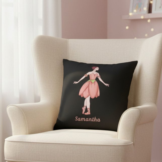 Personalised Pink & Black Ballerina Cushion (Creator Uploaded)
