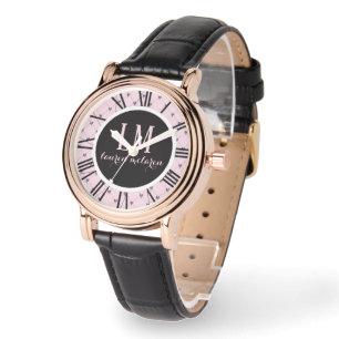 Personalised Pink & Black Bow Watch