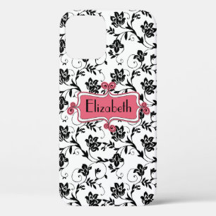 Personalised Pink Black Damask iPhone 12 Case