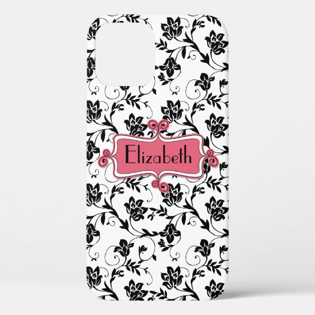 Personalised Pink Black Damask Case-Mate iPhone Case (Back)