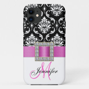 Personalised Pink Black Damask iPhone 5 Case