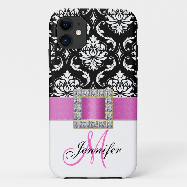 Personalised Pink Black Damask iPhone 5 Case (Back)