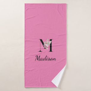 Personalised pink, black elegant monogram  bath towel set