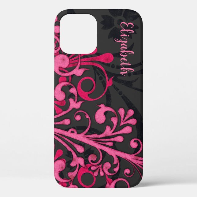 Personalised Pink Black Floral Case-Mate iPhone Case (Back)