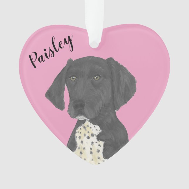 Personalised Pink Black German Shorthaired Pointer Ornament (Front)