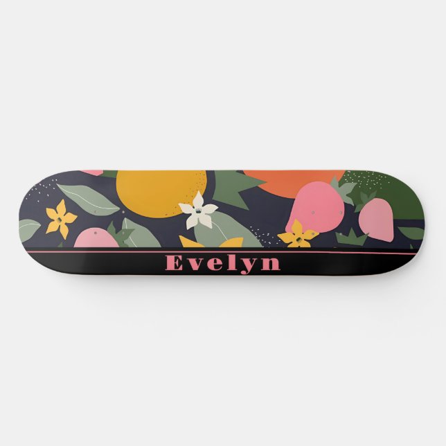 Personalised Pink Black Girly Flower Skateboard (Horz)