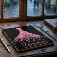 Personalised Pink Black Glitter Gown Sketchbook