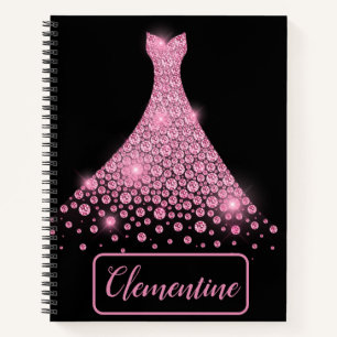 Personalised Pink Black Glitter Gown Sketchbook Notebook