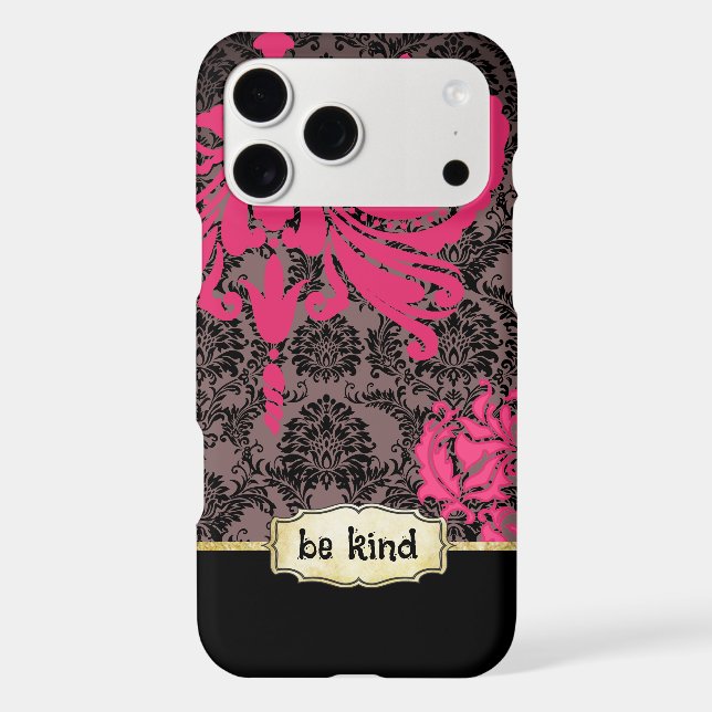 Personalised Pink Black Grey Floral Damask (Back)