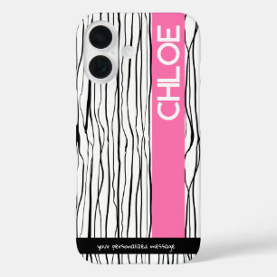 Personalised Pink & Black Modern  iPhone 16 Case