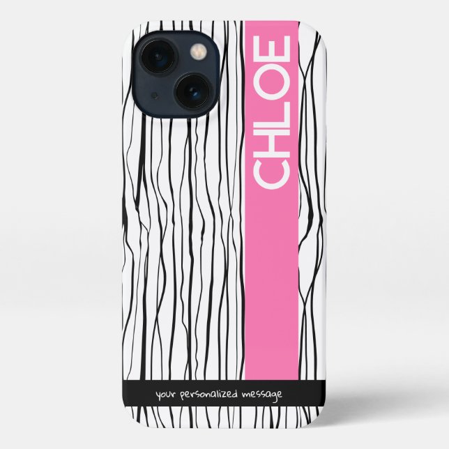 Personalised Pink & Black Modern  iPhone Case (Back)