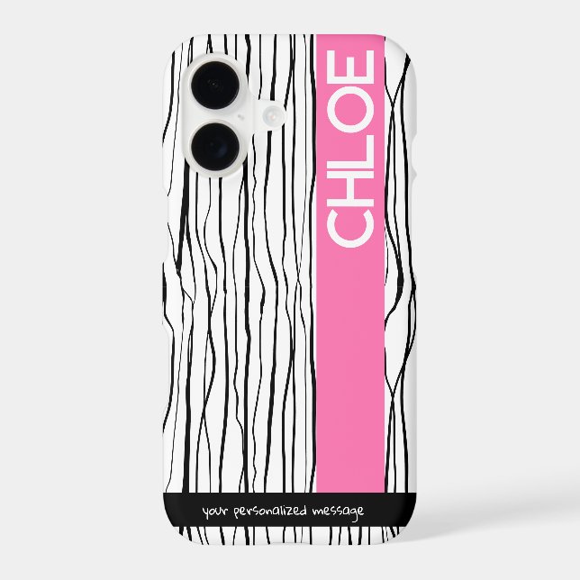 Personalised Pink & Black Modern  iPhone Case (Back)