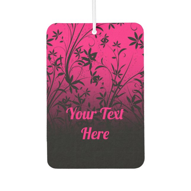 Personalised Pink & Black Ombre Floral Car Air Freshener (Front)