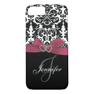 Personalised Pink, Black Ornate Damask Pattern iPhone 8/7 Case