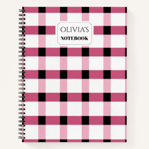 Personalised Pink & Black Plaid Spiral Notebook
