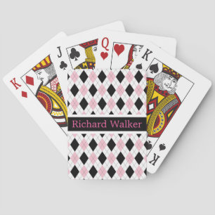 Personalised Pink Black White Argyle Pattern Playing Cards