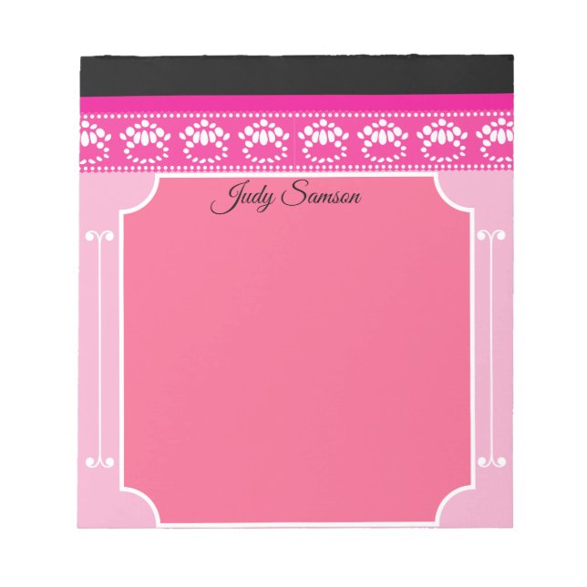 Personalised Pink Black & White Decorative Trendy  Notepad (Front)