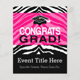 Personalised Pink Black Zebra Graduation Party Flyer