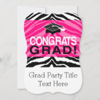 Personalised Pink Black Zebra Graduation Party