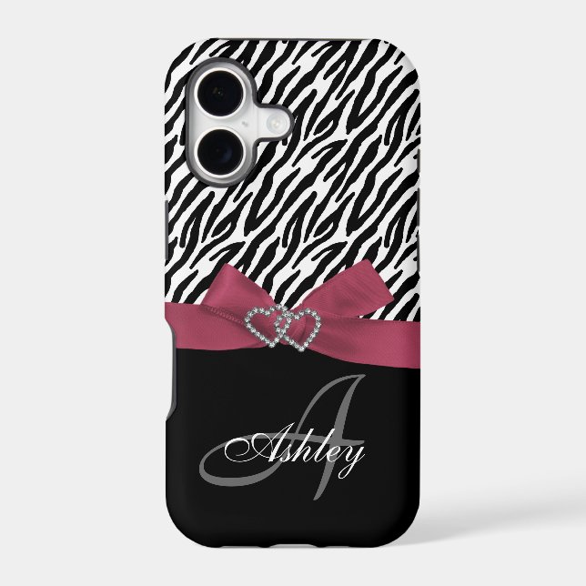 Personalised Pink, Black Zebra Stripes Monogram (Back)