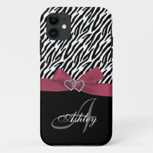 Personalised Pink, Black Zebra Stripes Monogram Case-Mate iPhone Case