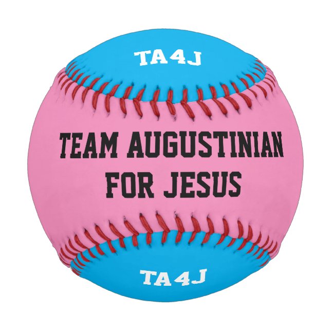 Personalised Pink Blue TEAM JESUS Monogram Baseball (Front)