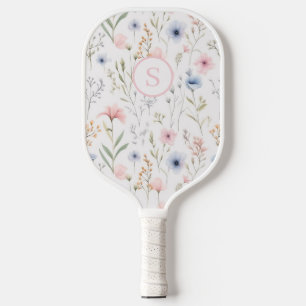 Personalised Pink Blue Wildflower Floral Pickleball Paddle