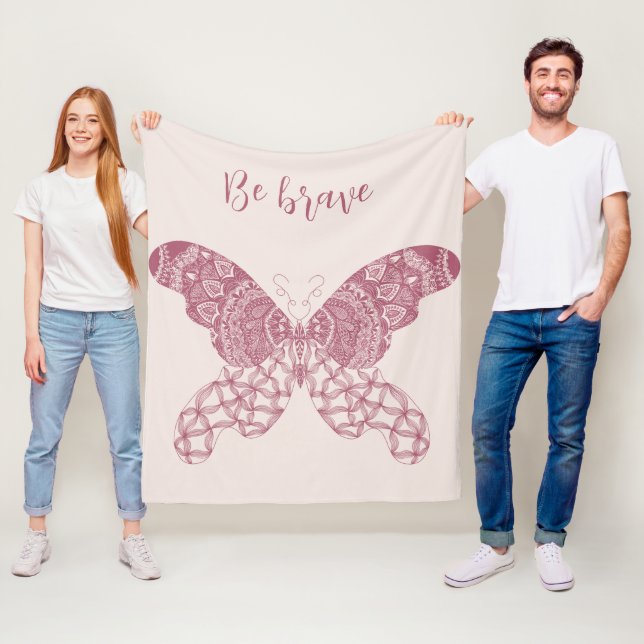 Personalised Pink Boho Butterfly Fleece Blanket (In Situ)