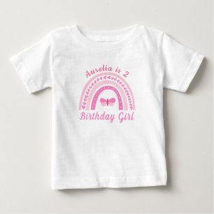 Personalised Pink Boho Rainbow Birthday Name & Age Baby T-Shirt