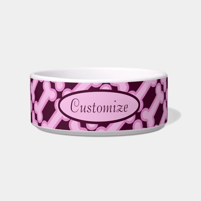 Personalised Pink Bones Pattern Bowl (Front)