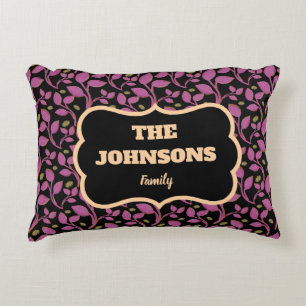 Personalised Pink Botanical Family name design Decorative Cushion