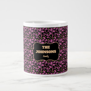  Personalised Pink Botanical Family name design  Large Coffee Mug