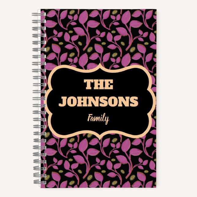 Personalised Pink Botanical Family name design  Notebook (Front)