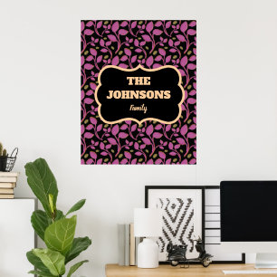  Personalised Pink Botanical Family name design  Poster