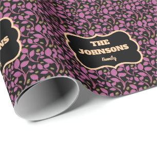  Personalised Pink Botanical Family name design  Wrapping Paper