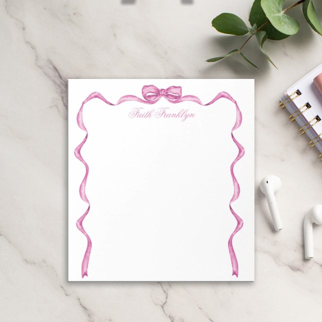 Personalised Pink Bow and Ribbon Notepad (Creator Uploaded)