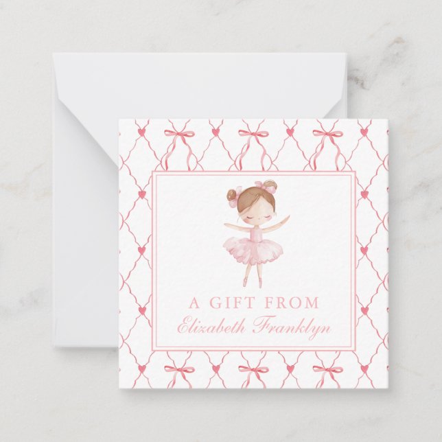 Personalised Pink Bow Ballerina Gift Enclosure Card (Front)