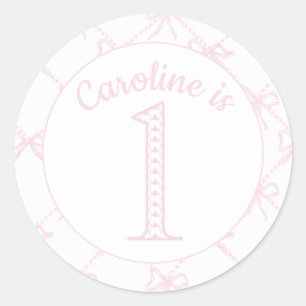 Personalised Pink Bow Birthday Classic Round Sticker