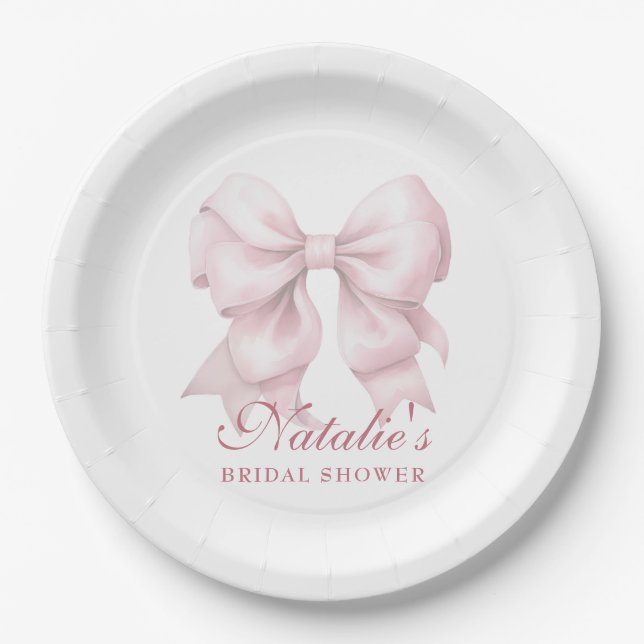 Personalised Pink Bow Bridal Shower Fancy Paper Plate (Front)