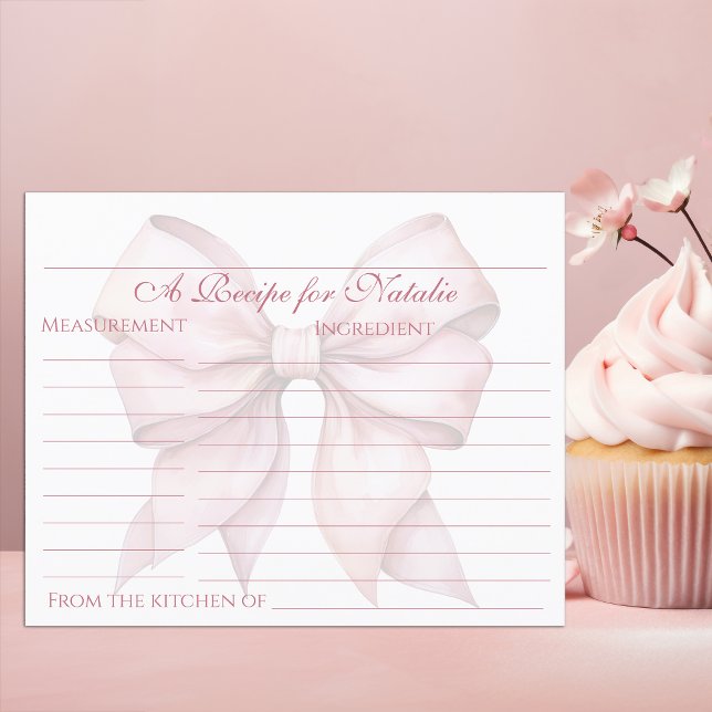 Personalised Pink Bow Bridal Shower Recipe Card (Creator Uploaded)